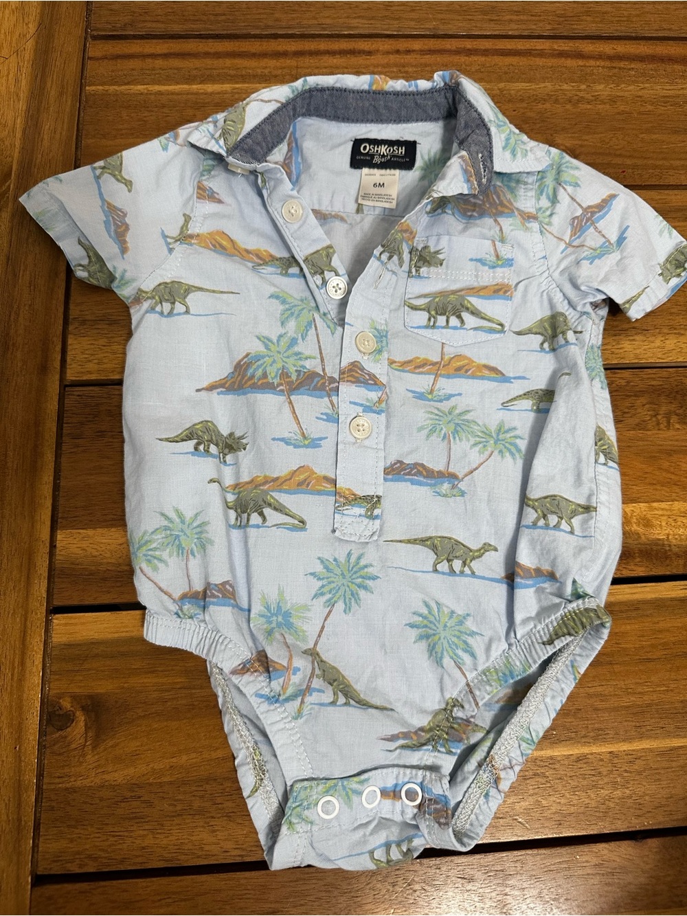Oshkosh dinosaur collared onesie size 6m